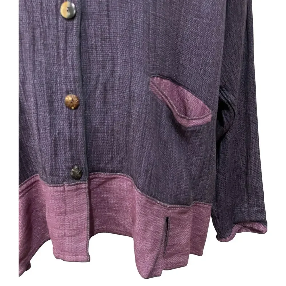 Tribe People United Women’s Button Front Tunic Top Purple Hemp Cotton Boho XL